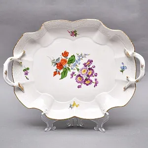 Сервировочное Блюдо с ручками - Тарелка - Поднос «Цветочный Букет», MEISSEN Германия - первая половина ХХ века.