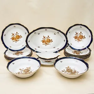 Кобальтовый Фарфоровый Столовый сервиз «Marie-Luise» на 6 персон, LINDNER Kups, Германия 60-гг.