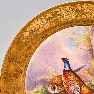  Антикварная Тарелка - Блюдо «Охотничьи птицы - Два фазана»,Фарфор Limoges COIFFE Франция, 1891 - 1914 годы. 