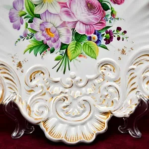 Антикварная Фарфоровая Тарелка - Блюдо «Летний букет с Пионом», Германия, конец ХIX - начало ХХ веков.