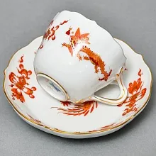 Коллекционная Кофейная пара «Оранжевый дракон», Фарфор, MEISSEN Германия. 