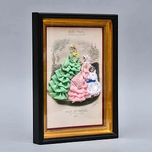 Винтажная Картина - Иллюстрация - Гравюра «Мода. Скамейка в саду», Франция.