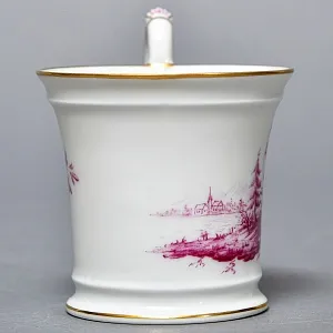 Фарфоровая Кофейная пара + тарелка «Пейзаж с башней», Hochst Германия, середина XX века. 