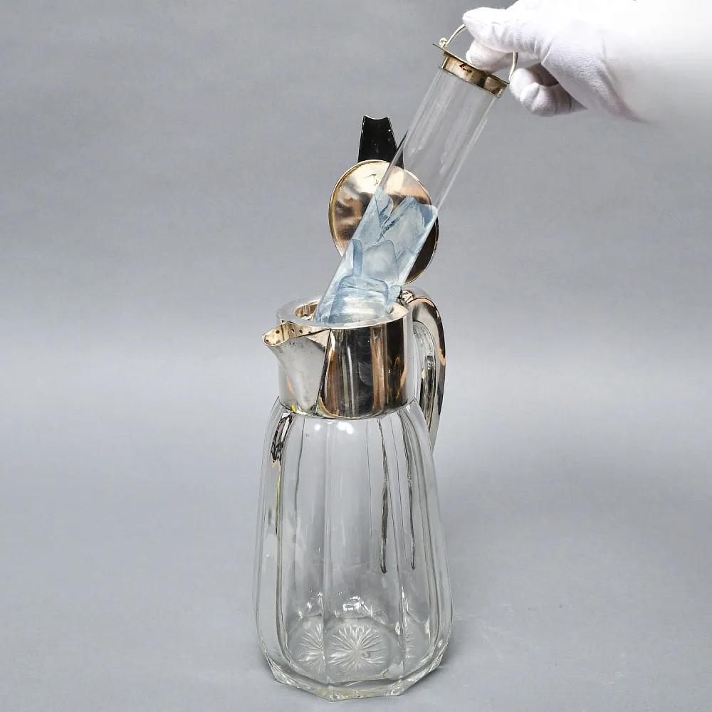 Винтажный Хрустальный Графин - Кувшин на 2,8 литра с Колбой для льда, Silverplated Германия. 