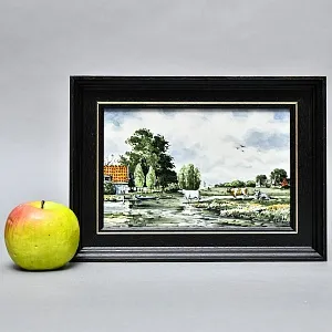 Фарфоровый Пласт - Картина - Панно «Сельский пейзаж. Заливной Луг», Royal Delft Голландия 50 гг.