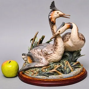  Большая Коллекционная Фарфоровая статуэтка «Морские птицы. Две чомги в камышах» серия Грес, Lladro Испания.