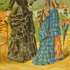 Винтажная Картина - Иллюстрация - Гравюра «Мода. Дамы у пруда», Франция.