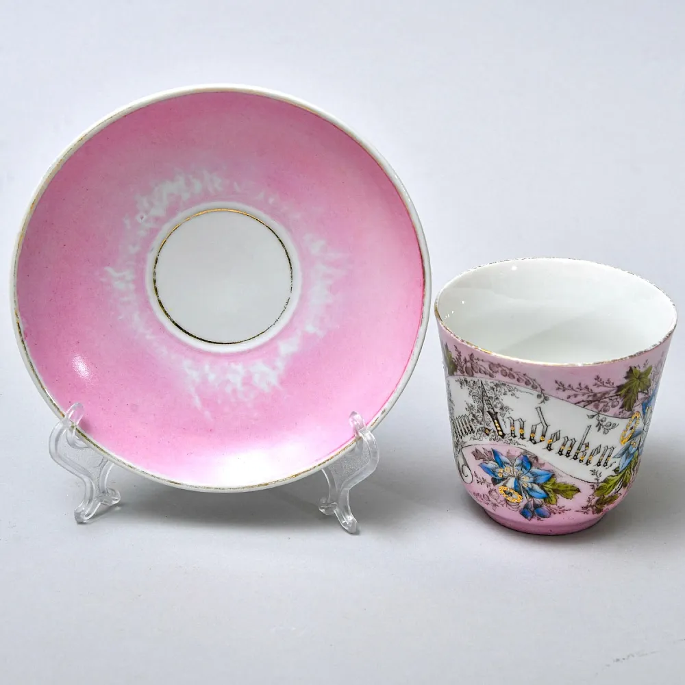 Антикварная Фарфороввая Чайная Пара «НА ПАМЯТЬ», Германия, конец XIX века.