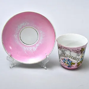 Антикварная Фарфороввая Чайная Пара «НА ПАМЯТЬ», Германия, конец XIX века.