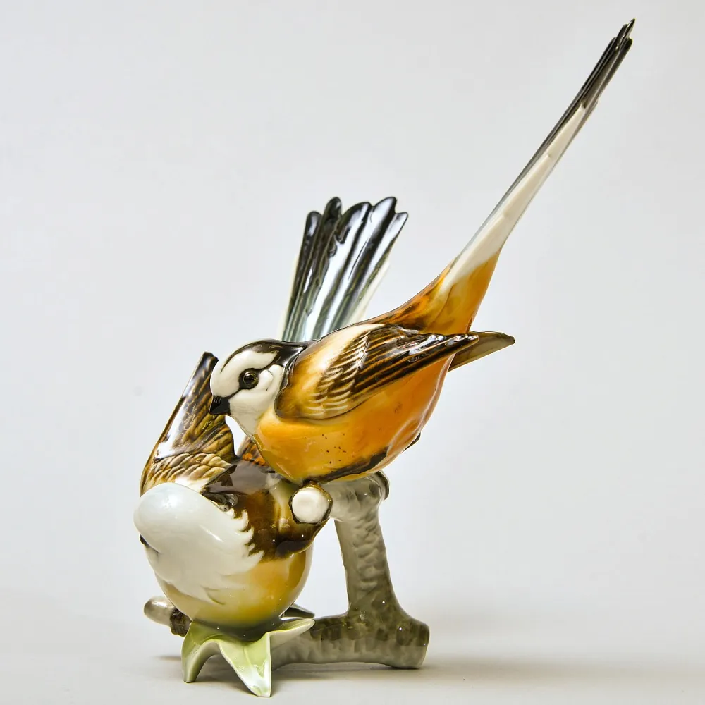 Винтажная Фарфоровая статуэтка «Птицы - Длиннохвостые Синицы», Hutschenreuther, Германия.