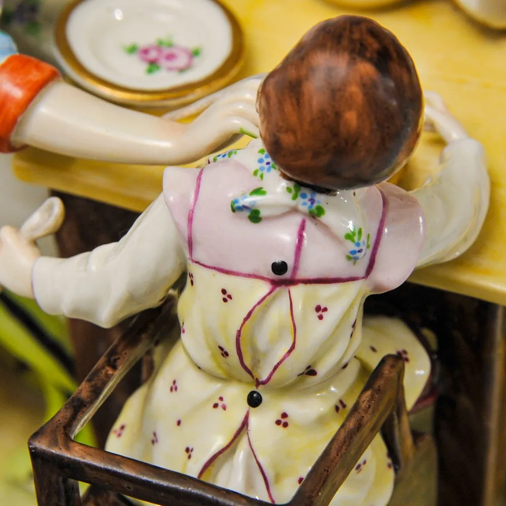 Антикарная Фарфоровая Статуэтка «Едоки каши. Завтрак», Aсkermann & Fritze начало ХХ века.