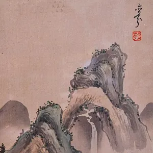 Редкость! Парные Картины - Пейзажи «Страна Грёз», Тушь Акварель Багет, Япония первая половина ХХ века..