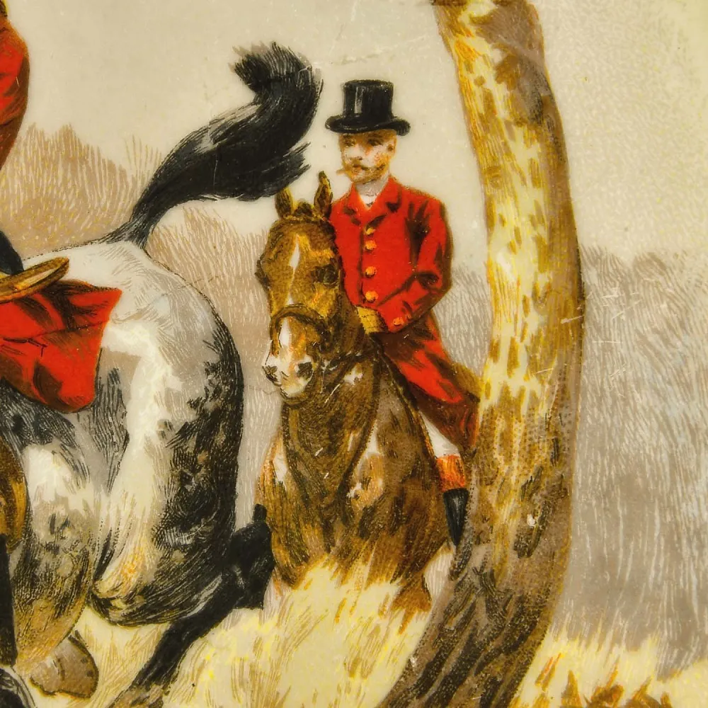 Антикварная Коллекционная Тарелка - Блюдо «ОХОТА НА ЛИС», Фарфор Limoges, Франция начало ХХ века.