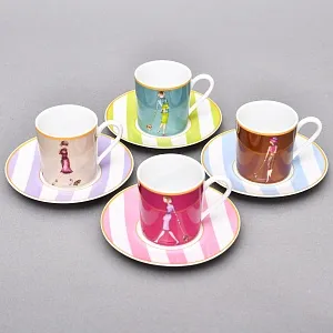 Набор из 4-х Кофейных пар «За покупками - Shopping», Limoges Medard de Noblat Франция, конец ХХ века.