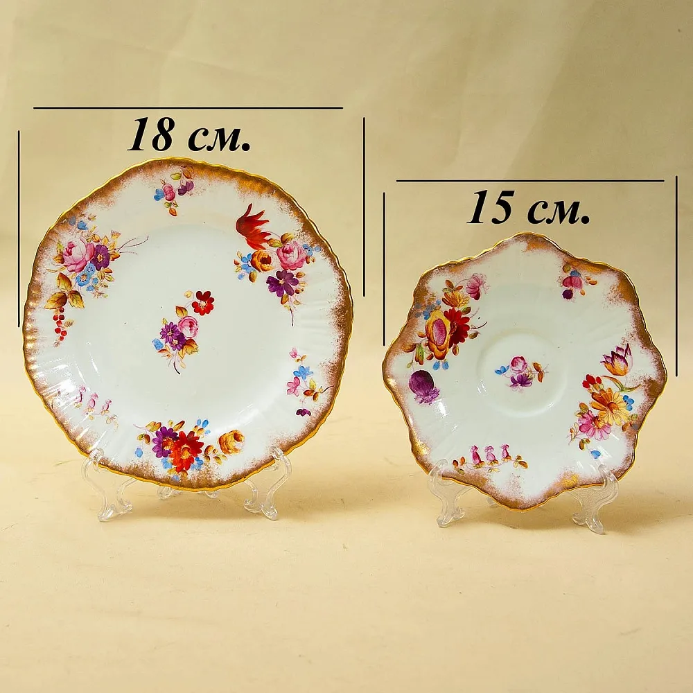 Антикварная, Коллекционная Чайная пара +Тарелка (Тройка) , Англия, конец ХIX - начало ХХ века.