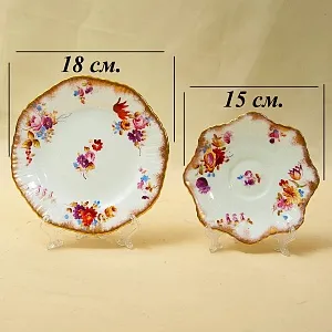 Антикварная, Коллекционная Чайная пара +Тарелка (Тройка) , Англия, конец ХIX - начало ХХ века.