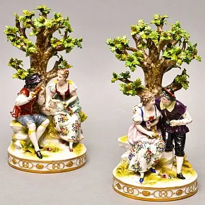 Большие Парные Фарфоровые статуэтки «Влюбленные», Ludwigsburg Германия, середина ХХ века. 