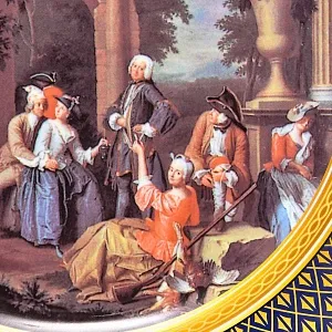 Большое Коллекционное Блюдо - Тарелка «Привал на Охоте» Фарфор KAISER Германия.