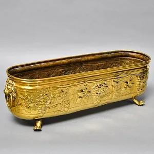 Большой Антикварный Латунный Зольник - Кашпо «Виноград», Франция начало ХХ века. 