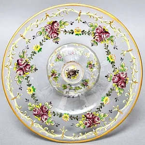 Редкость! Стеклянная Ваза - Фруктовница - Компотьер, роспись Эмали, JOSEPHINENHUTTE, Германия -50 гг. 