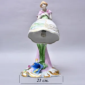 Фарфоровая Электрическая Лампа в стиле Арт-Деко «Девушка с Лилией», Литофания, PLAUE Германия.