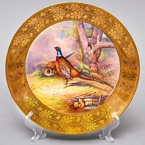  Антикварная Тарелка - Блюдо «Охотничьи птицы - Два фазана»,Фарфор Limoges COIFFE Франция, 1891 - 1914 годы. 