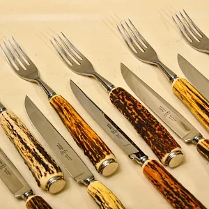 Редкость! Большой Сервировочный Набор для стейка «Охота», ANTON WINGEN Solingen, Германия 50-е гг. ХХ в.