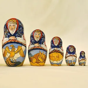 Русский Сувенир Матрёшка - Авторская роспись - «Сказка о Золотом Петушке», Дерево - Россия -1995 год. 