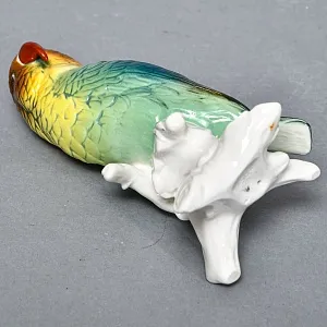 Птица - Попугай - Фарфоровая статуэтка «Зелёный Попугайчик», Карл Энс / Karl Ens,  Германия, 50-е годы ХХ века.