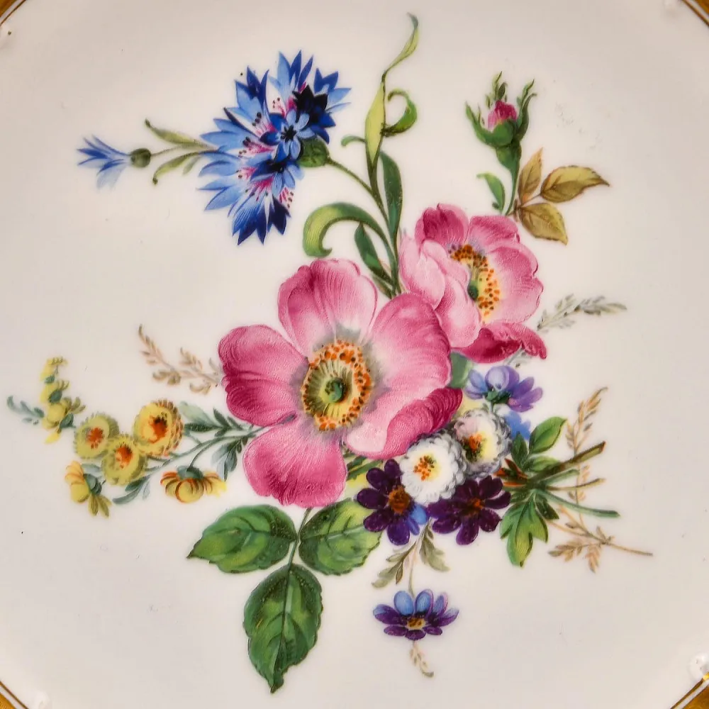 Коллекционное Блюдо - Тарелка с ручками «Букет с васильком», Фарфор ROSENTHAL Германия, 1938 - 1958 годы.