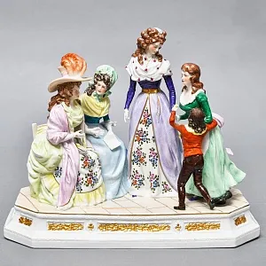 Антикварная Статуэтка «Неожиданное Угощение», Фарфор, Dressel & Kister Passau Германия, 1907 - 1922 гг. 