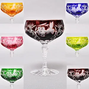 Набор 6-ть фужеров для шампанского или «Креманок» из Цветного Хрусталя серия «Виноград»