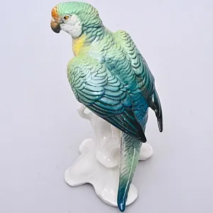 Птица - Фарфоровая статуэтка «Зелёный Попугай», Карл Энс / Karl Ens Германия, 50-е гг.