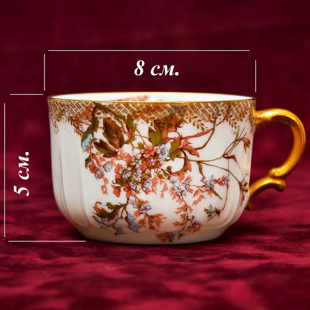 Винтажная Чайно-Кофейная пара + Тарелка (тройка), Фарфор Limoges Франция, 1876 - 1896 годы. 