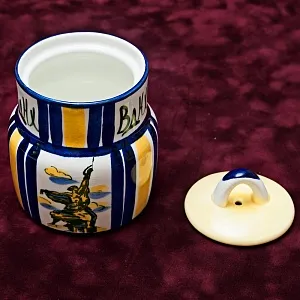 Фаянсовая Агитационная Банка с крышкой - Емкость «30 лет ВДНХ» ЗиК Конаково -1969 год.