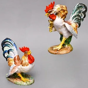Коллекционные Парные статуэтки «Птицы. Бойцовые петухи», Фаянс, Италия - вторая половина ХХ века. 