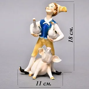 Коллекционная Фарфоровая статуэтка «Мальчик с гусями и поросенком», Karl Ens Германия.