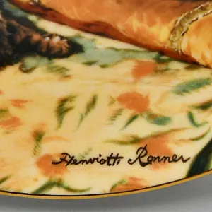 Коллекционная Фарфоровая тарелка «Кошка и котята - Игра в гостиной», W.J.GEORGE США - 1991 год.