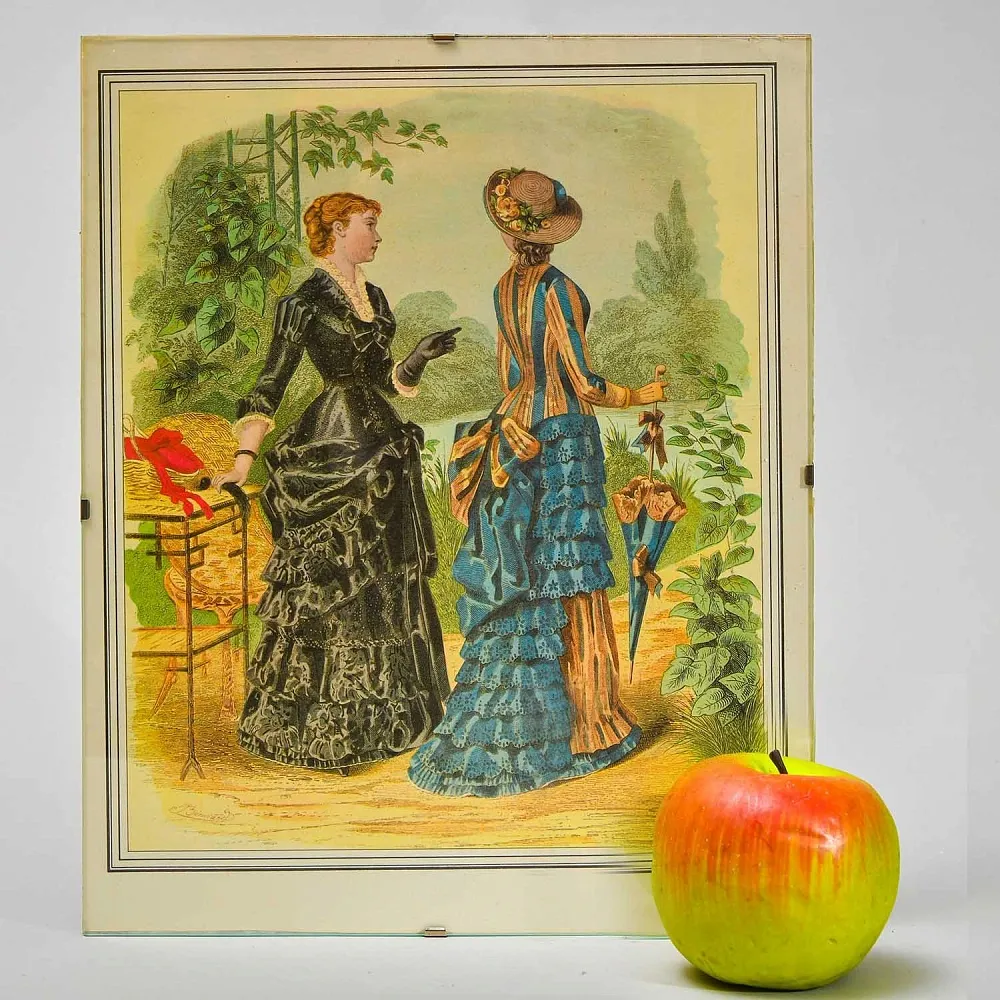 Винтажная Картина - Иллюстрация - Гравюра «Мода. Дамы у пруда», Франция.