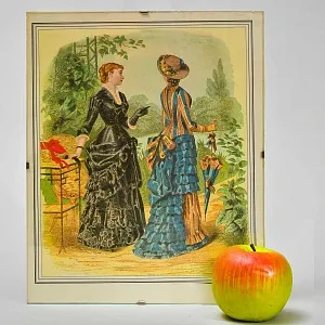 Винтажная Картина - Иллюстрация - Гравюра «Мода. Дамы у пруда», Франция.