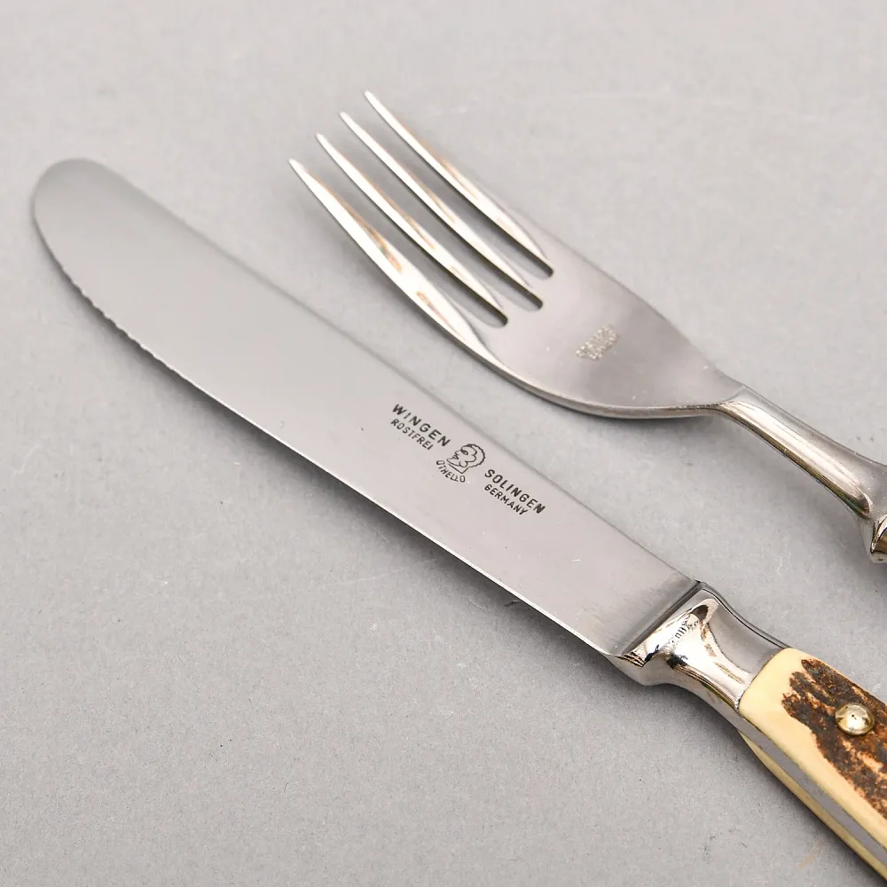 Редкость! Большой Сервировочный Набор для стейка «Охота», Германия, ANTON WINGEN Solingen, 50 -е гг.