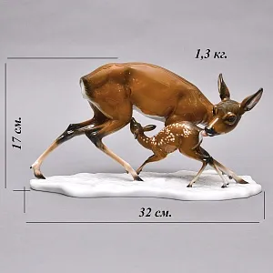 Редкая! Большая Фарфоровая статуэтка «Олениха с олененком», ROSENTHAL Германия, 70 гг.  