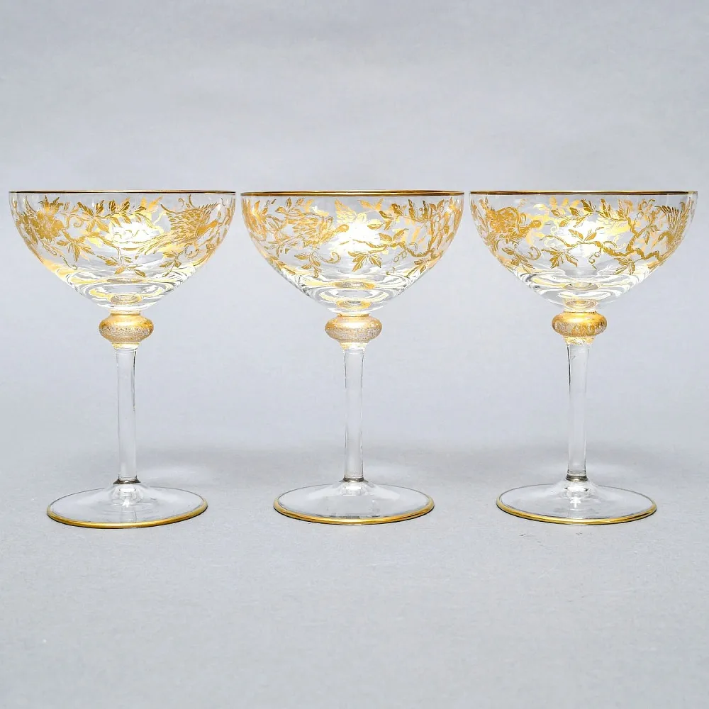 Хрустальные Фужеры для Шампанского - Креманки серия «Золотой Фазан», JOSEPHINENHUTTE, Германия -50 гг. 
