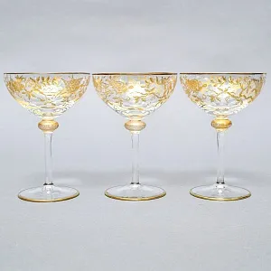 Хрустальные Фужеры для Шампанского - Креманки серия «Золотой Фазан», JOSEPHINENHUTTE, Германия -50 гг. 