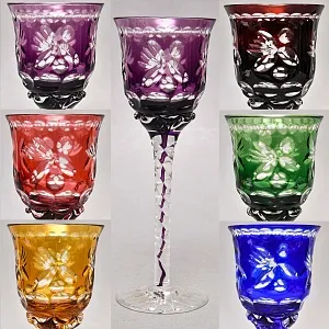 Редекость! Хрустальные Фужеры для вина с цветной дорожкой в ножке, Lauzrits Германия, 60 -е годы ХХ века.
