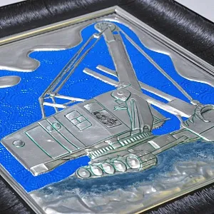 Памятное Подарочное Панно - Картина «Советский гусеничный экскаватор Э-652», Металл, СССР. 