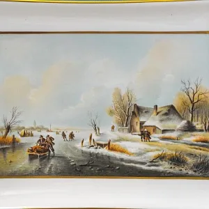 Картина - Панно - Фарфоровая Плакетка «Зимний пейзаж», KPM Berlin Германия, первая половина ХХ века.