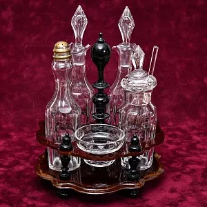 Винтажный Набор для Специй и Соусов на деревянной подставке, Хрусталь Франция 50 -е годы.