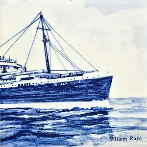Фарфоровое Панно - Картина «Корабль Willem Ruys», De Leidsche Fles, Голландия середина ХХ века.