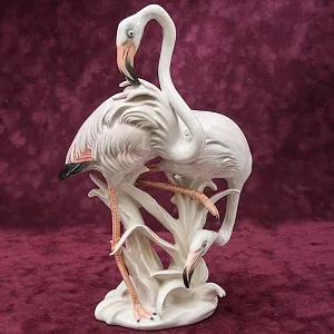 Птицы - Фарфоровая статуэтка «ПАРА ФЛАМИНГО», Карл Энс / Karl Ens,  Германия, 50-е годы ХХ века.